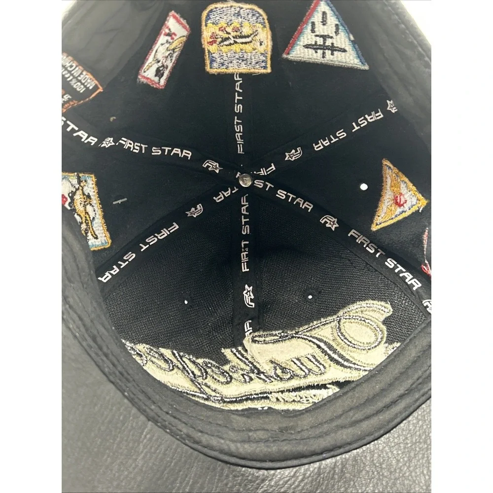 VTG Tuskegee Airman Leather Baseball Cap‎ Hat Black Never Forgotten 1941 Patches